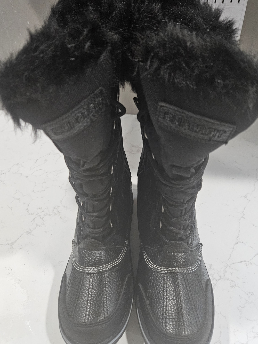 Superfit Black Women's Winter Lace-Up Fur Trim Boots Size 8